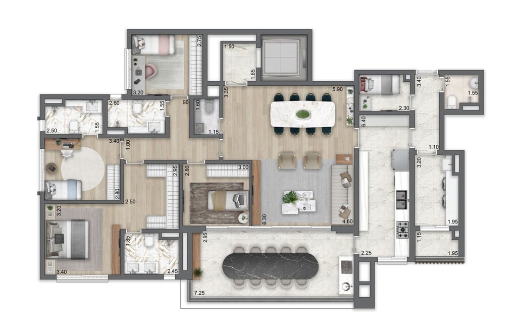 Planta 05 - 4 dorm 183m