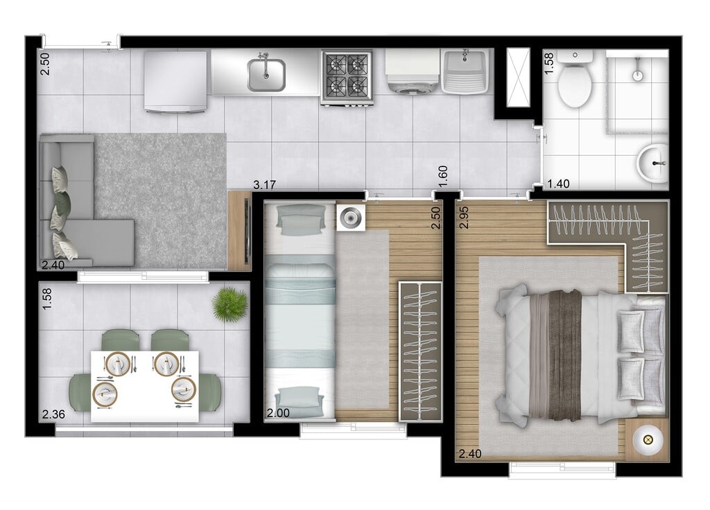 Planta 03 - 2 dorm 33 61m