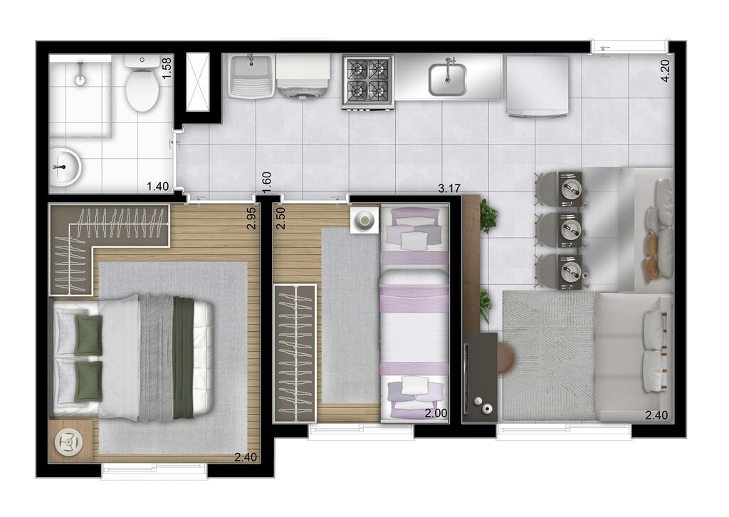 Planta 02 - 2 dorm 33 61m