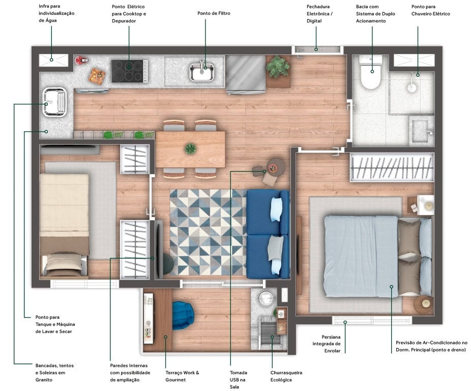 Planta 01 - 2 dorm 34 50m