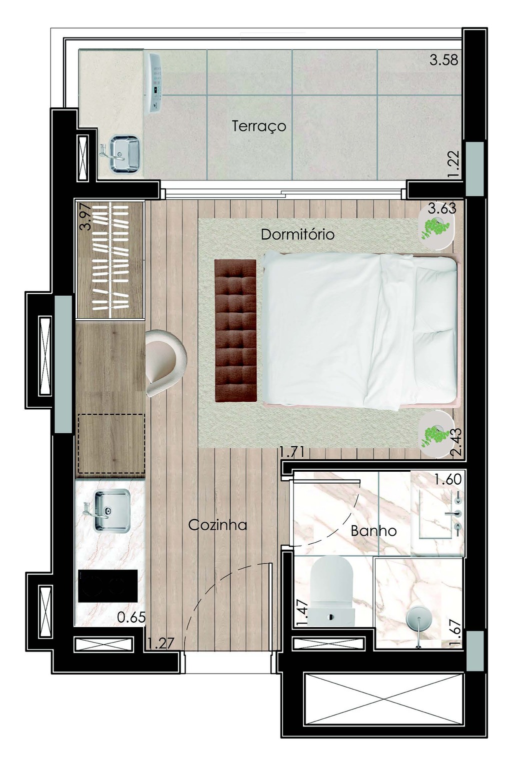 Planta 01 - 1 dorm 22,73m - loft