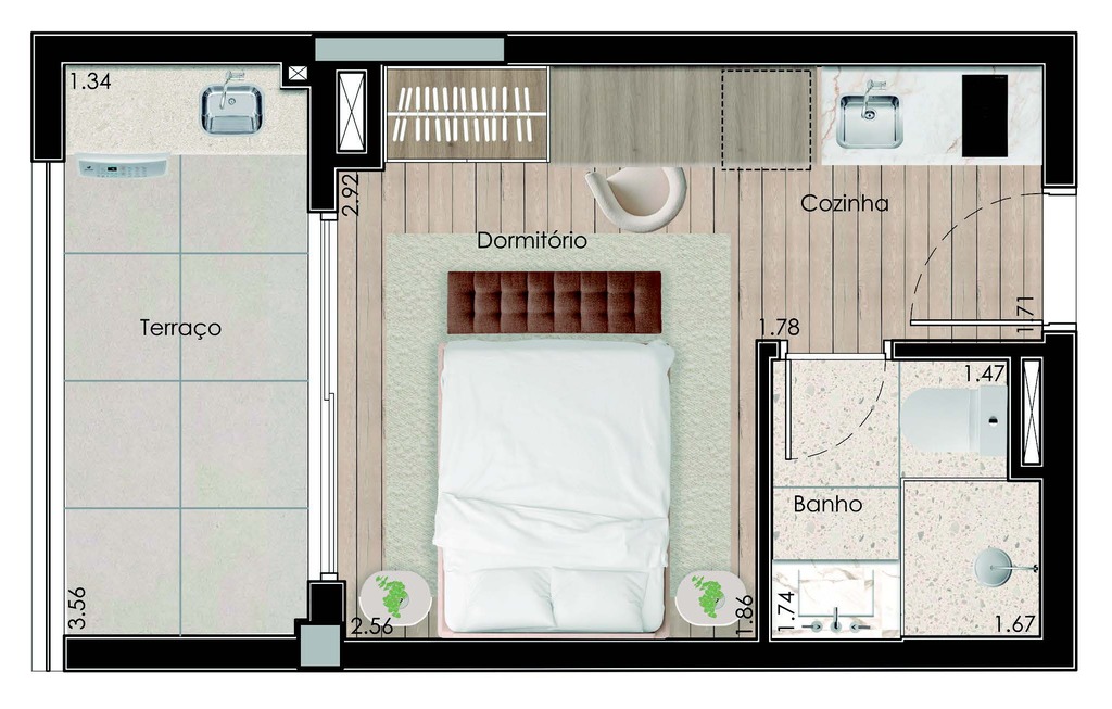 Planta 02 - 1 dorm 24,45m - loft