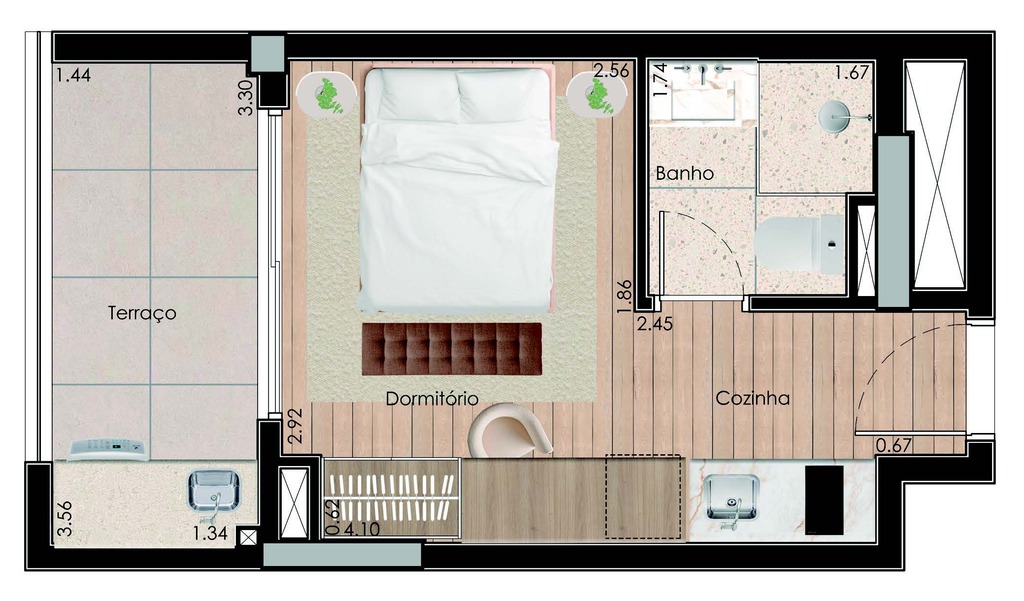 Planta 03 - 1 dorm 25,16m - loft