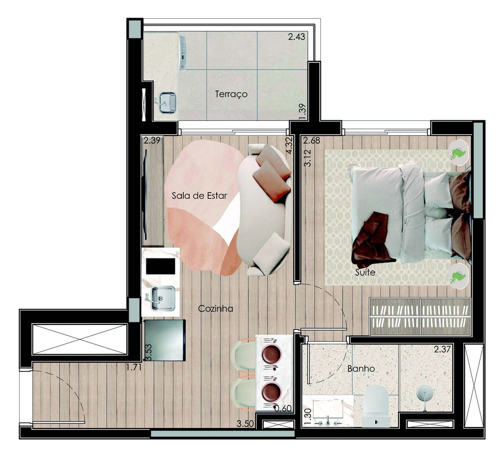 Planta 06 - 1 dorm 33,93m