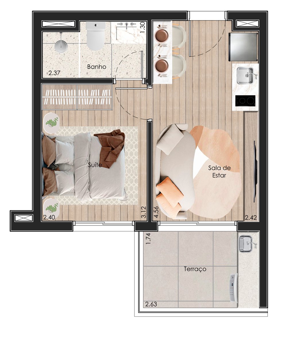 Planta 04 - 1 dorm 31,23m