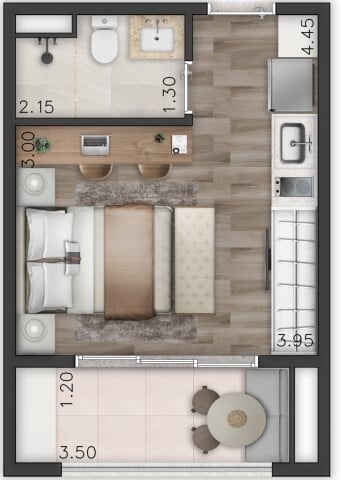 Planta 17 - 1 dorm 25 20m - studio