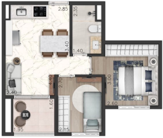 Planta 15 - 2 dorm 40 25m