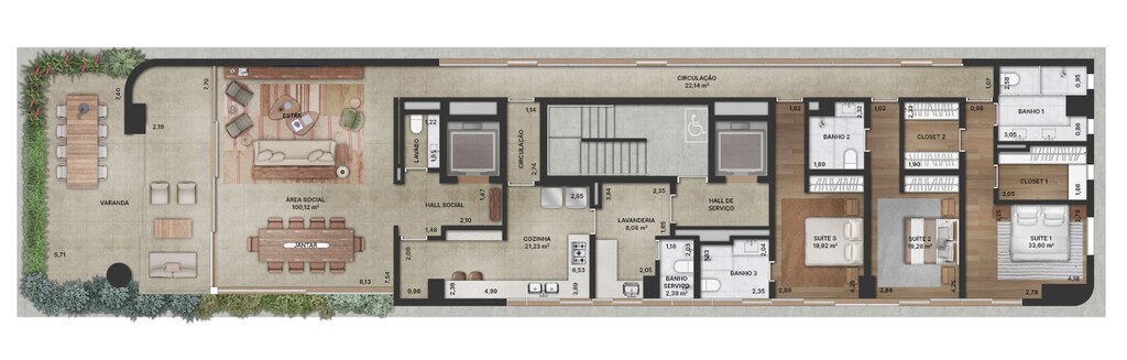 Planta 01 - 3 dorm 278m