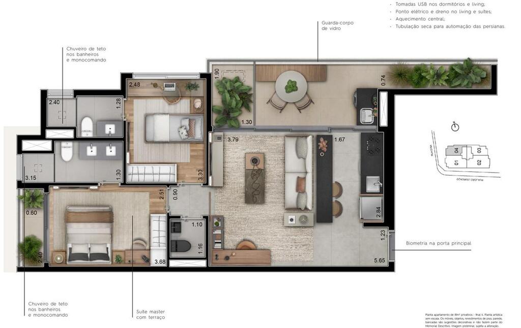 Planta 01 - 2 dorm 81m