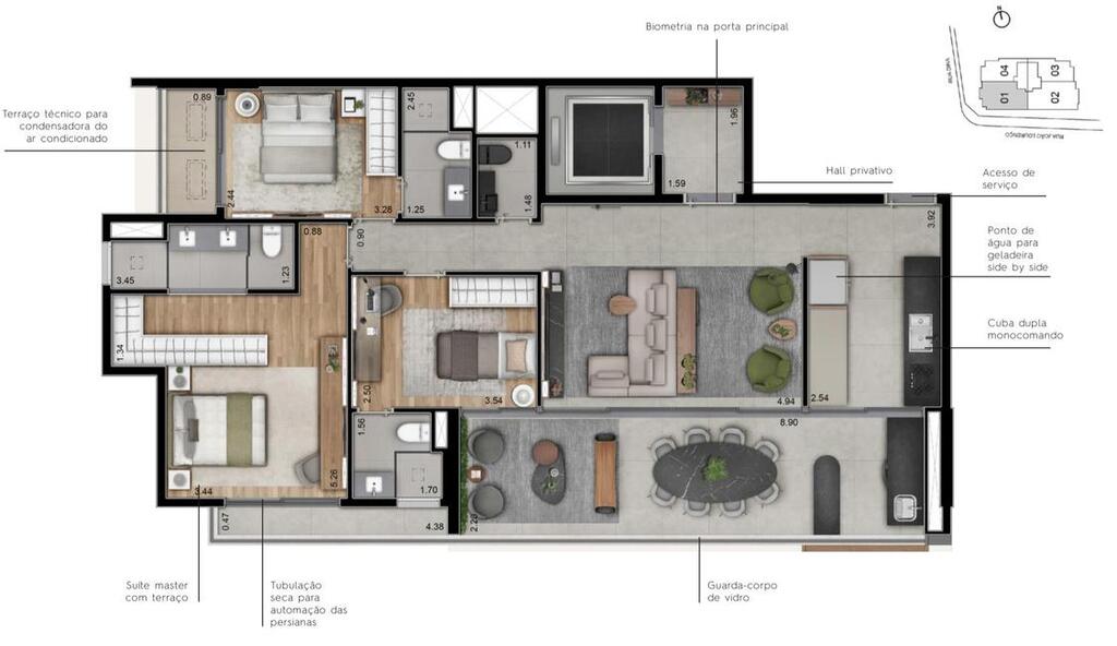 Planta 02 - 3 dorm 126m