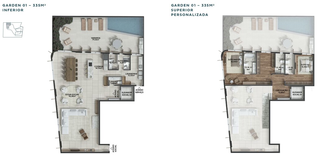 Planta 32 - 2 dorm 335m - garden - opo