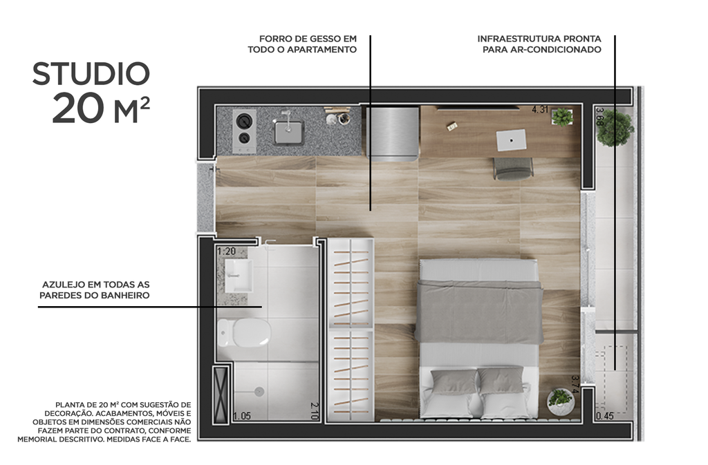 Planta 02 - 1 dorm 20 m studio