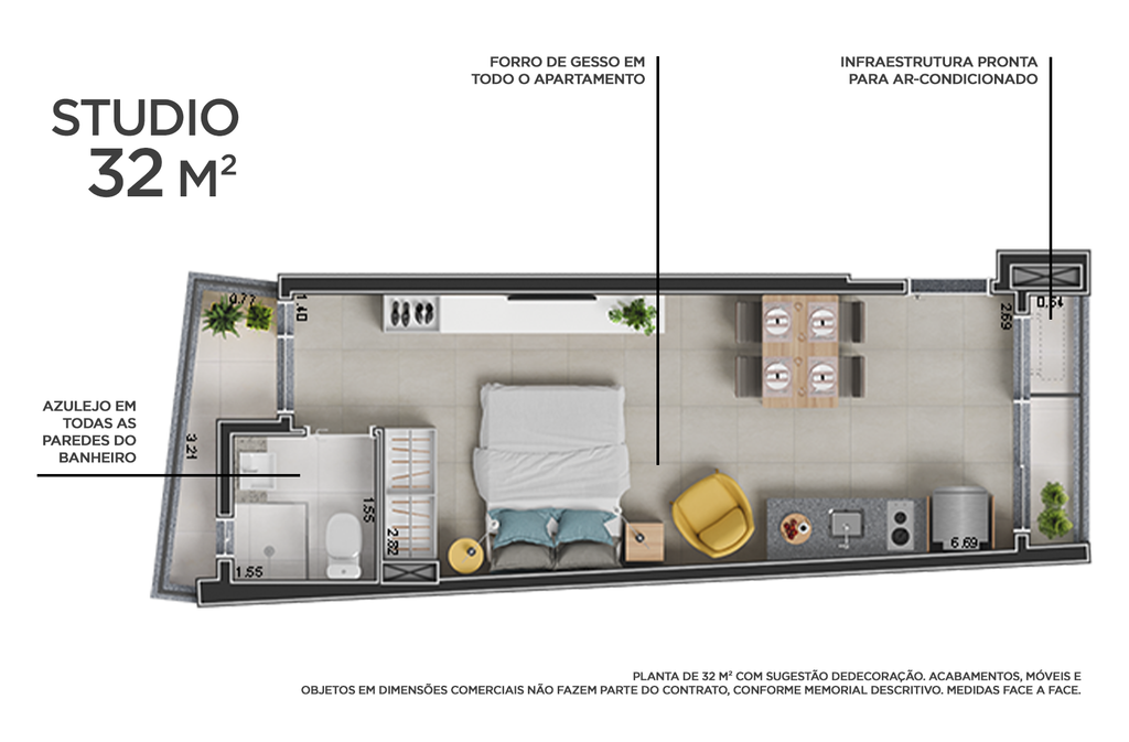 Planta 04 - 1 dorm 32 m studio