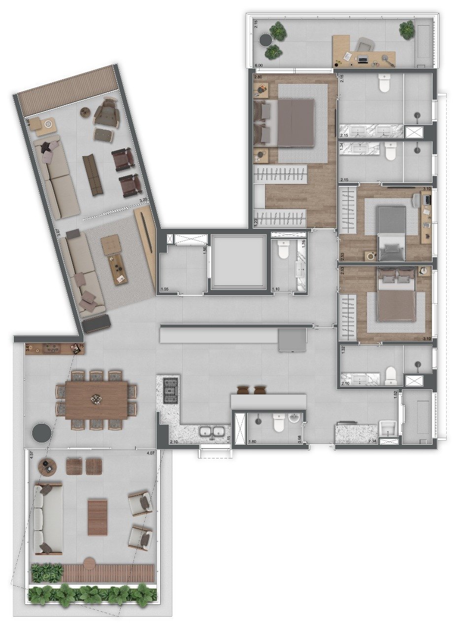 Planta 02 - 3 dorm 185m