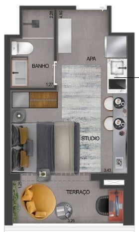 Planta 01 - 1 dorm 22m - studio