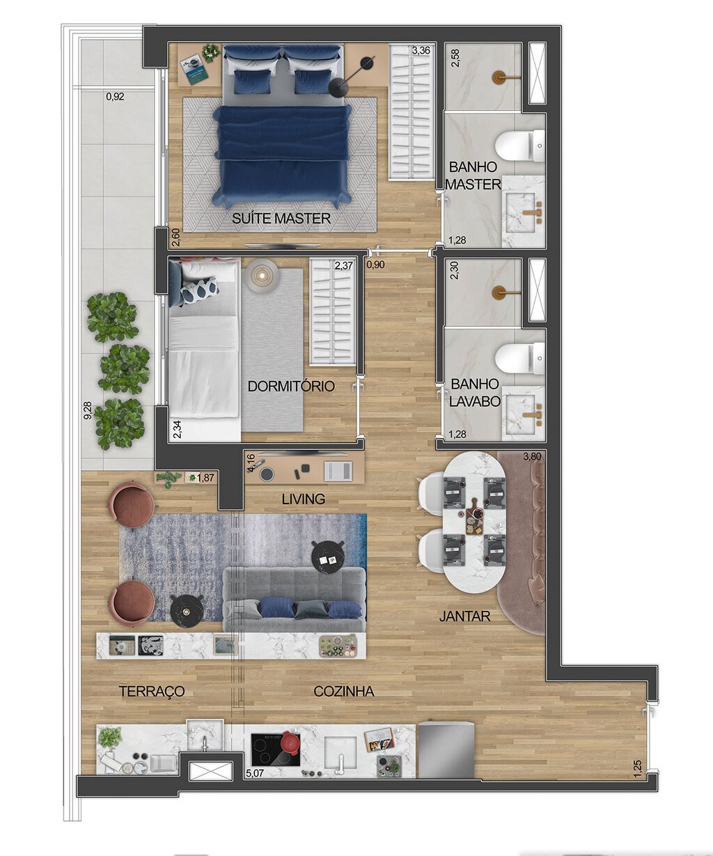 Planta 03 - 2 dorm 57m