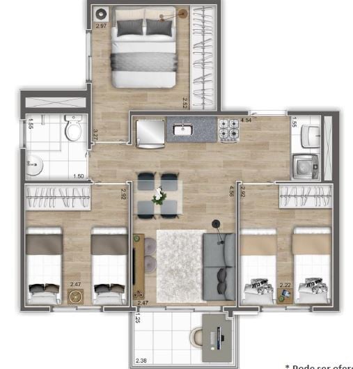 Planta 05 - 3 dorm 48m