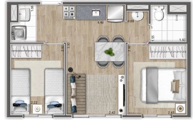 Planta 02 - 2 dorm 35m