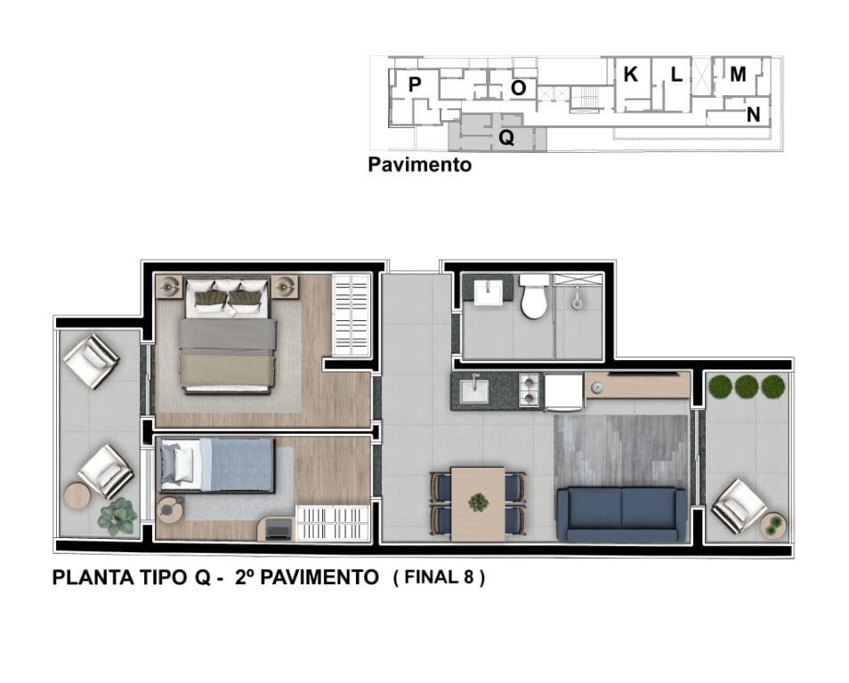 Planta 07 - tipo q - 2 dorm 49m - final 08 - 2 pavimento