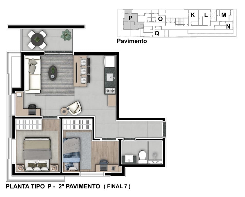 Planta 06 - tipo p - 2 dorm 51m - final 07 - 2 pavimento