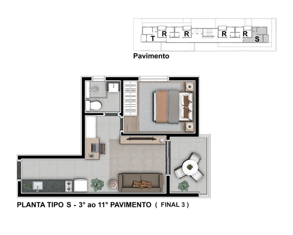 Planta 10 - tipo s - 1 dorm 36m - final 03 - 3 ao 11 pavimento