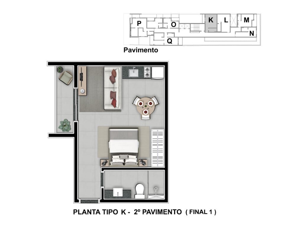 Planta 01 - tipo k - 33m - final 01 - 2 pavimento - studio