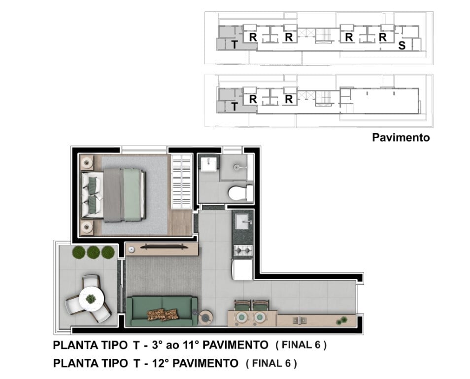 Planta 12 - tipo t - 1 dorm 34m - final 06 - 12 pavimento