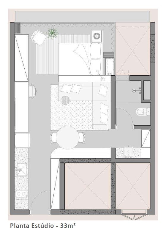 Planta 01 - 1 dorm 33m - studio