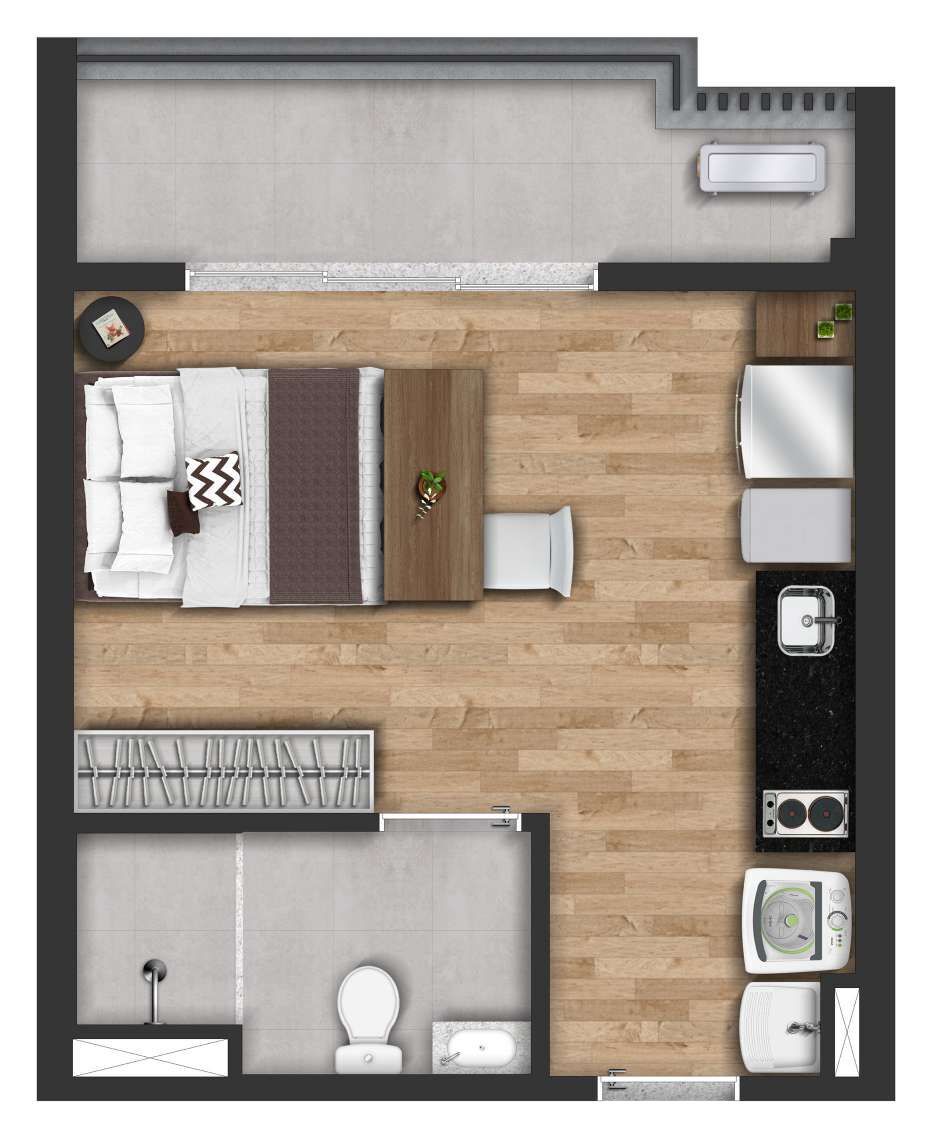 Planta 03 - 1 dorm 30m - studio