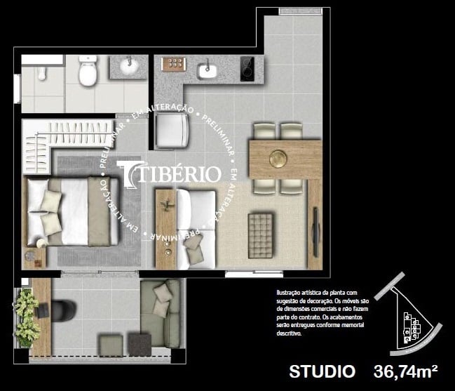 Planta 03 - 1 dorm  36m - studio