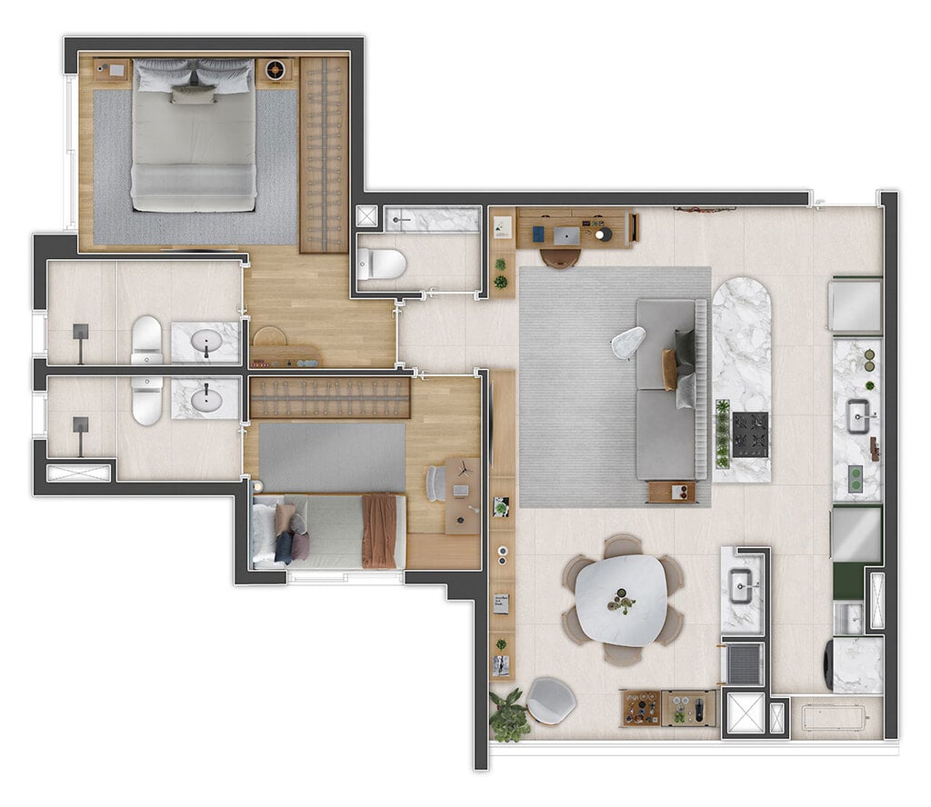 Planta 02 - 2 dorm 69m - opo