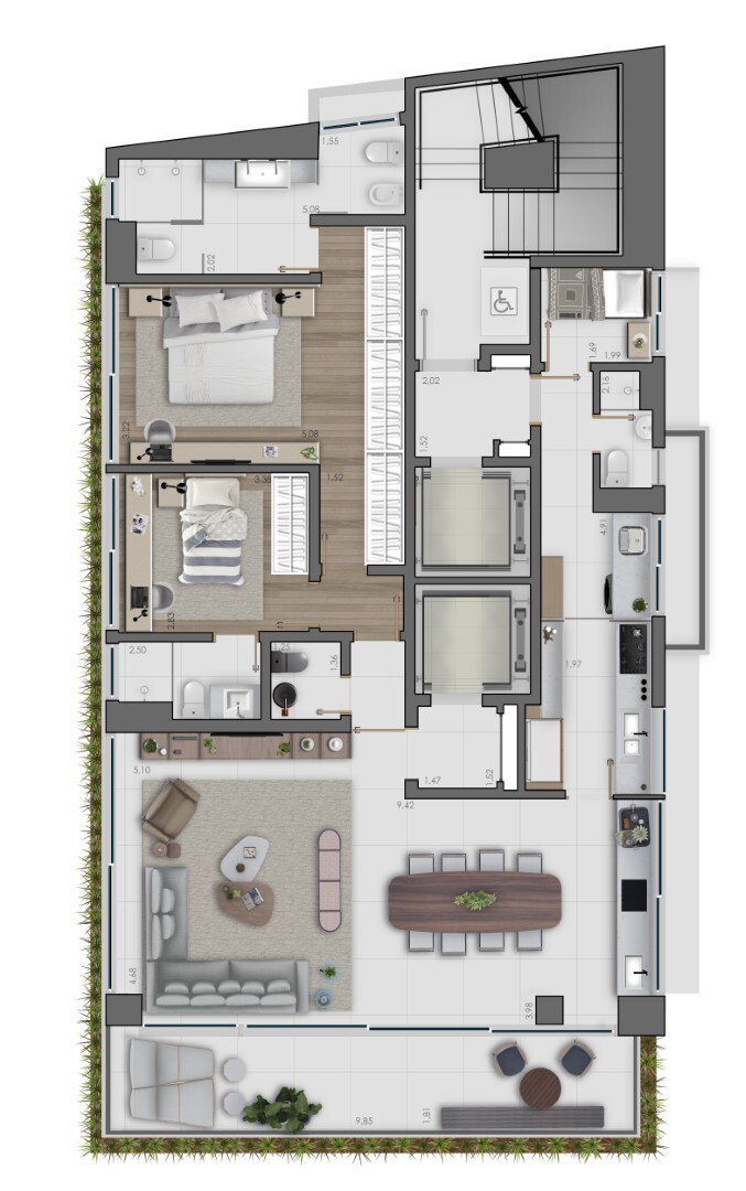 Planta 01 - 2 dorm 162m