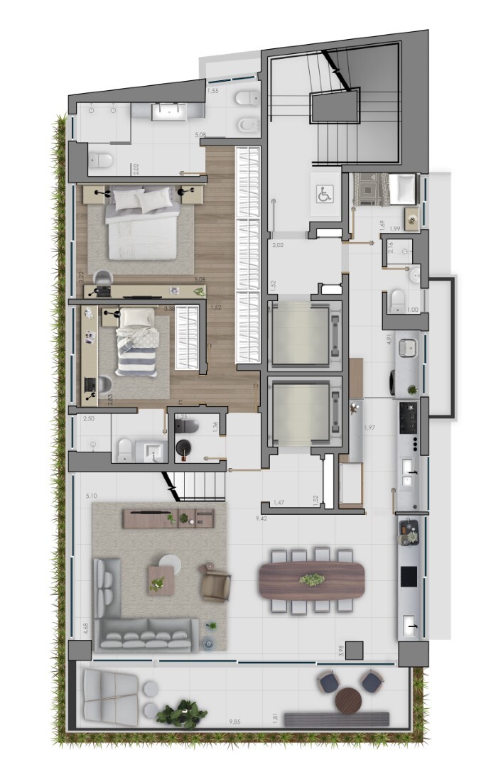 Planta 02 - 2 dorm 303m - cobertura duplex - inferior