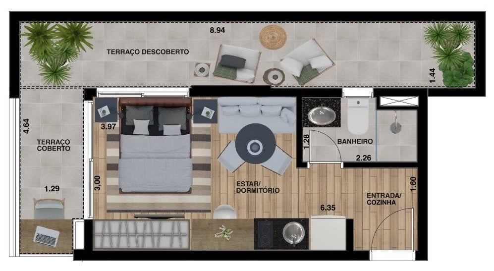 Planta 16 - 1 dorm 41 22m - garden