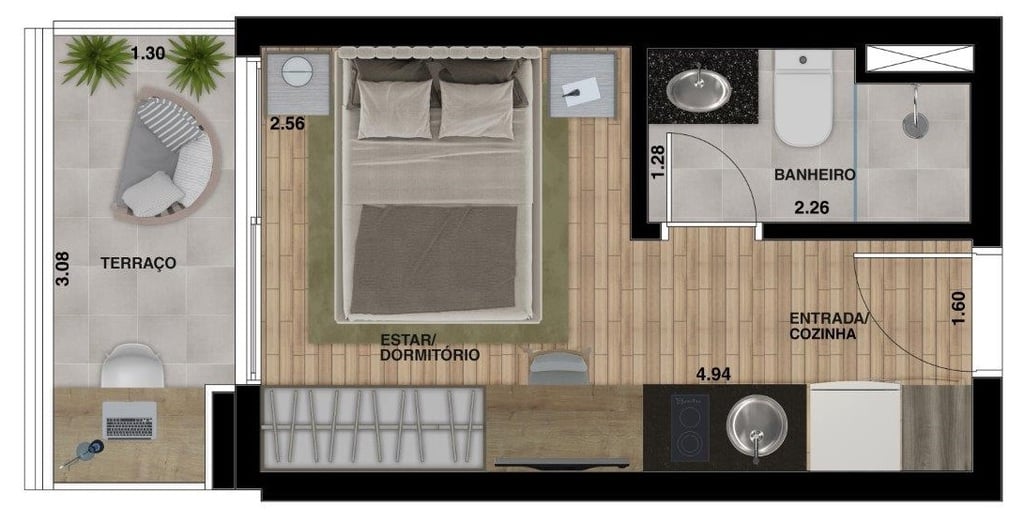 Planta 04 - 1 dorm 21 19m - studio