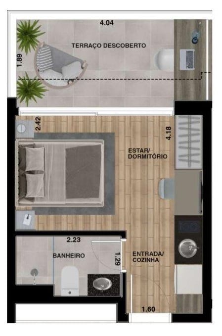 Planta 08 - 1 dorm 25 76m - studio