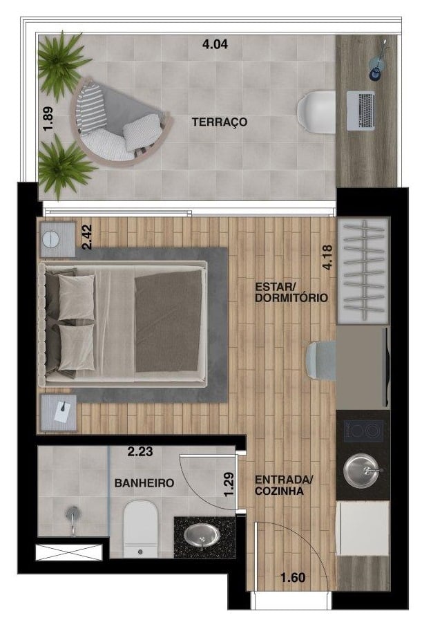 Planta 09 - 1 dorm 25 87m - studio