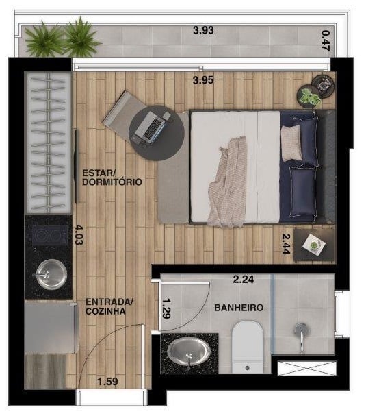 Planta 01 - 1 dorm 20 49m - studio