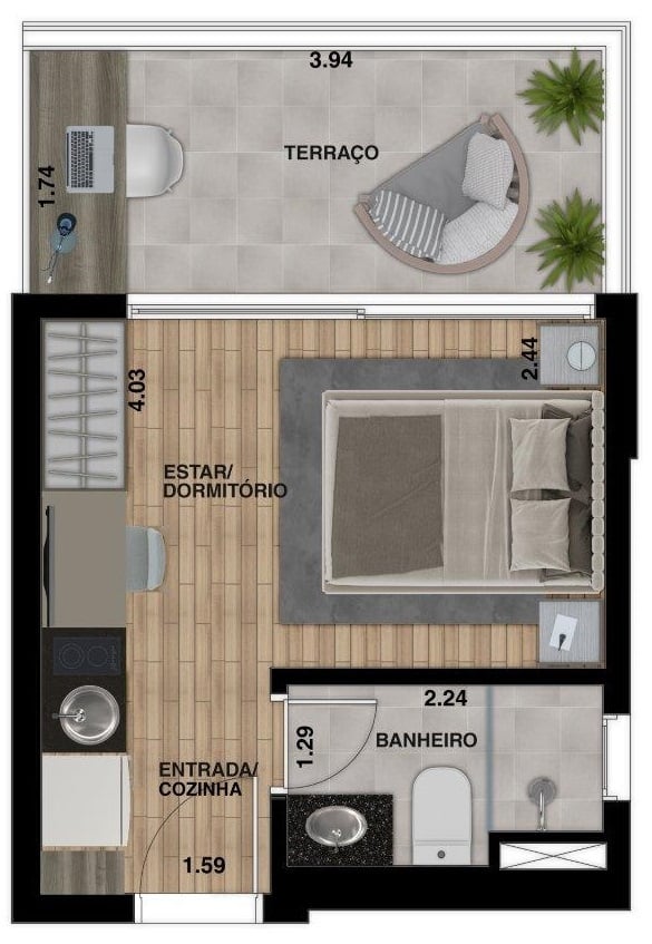 Planta 07 - 1 dorm 25 05m - studio