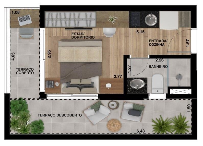 Planta 14 - 1 dorm 32 33m - garden