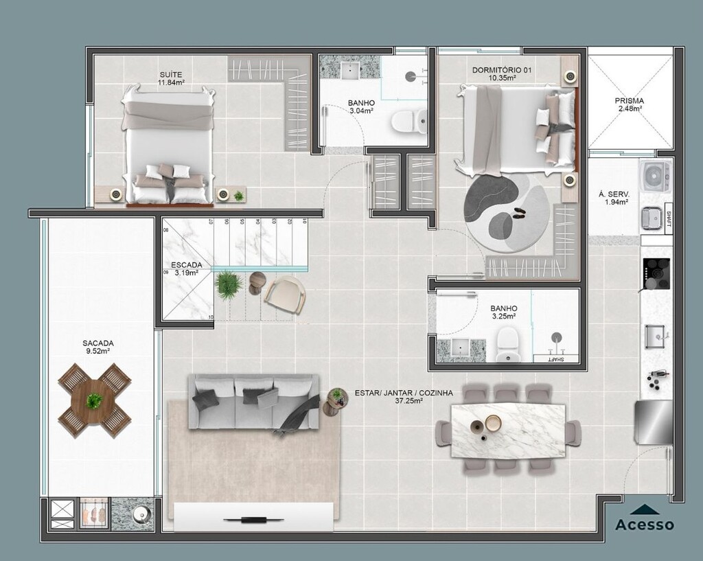 Planta 13 - 4 dorm 152,95m - cobertura duplex - inferior