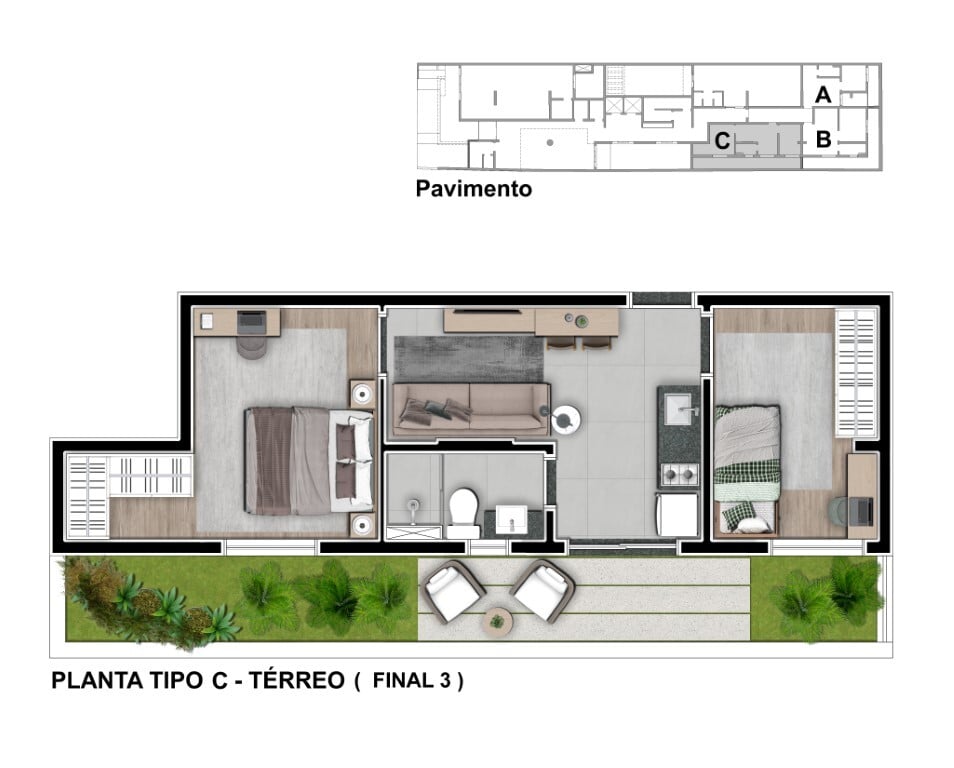 Planta 03 - tipo c - 2 dorm 57m - final 03 - pavimento terreo