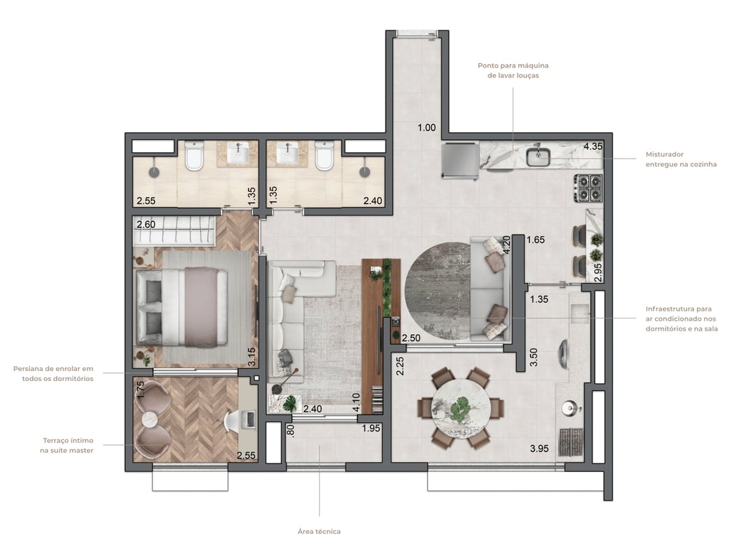 Planta 05 - 1 dorm 70m - opo