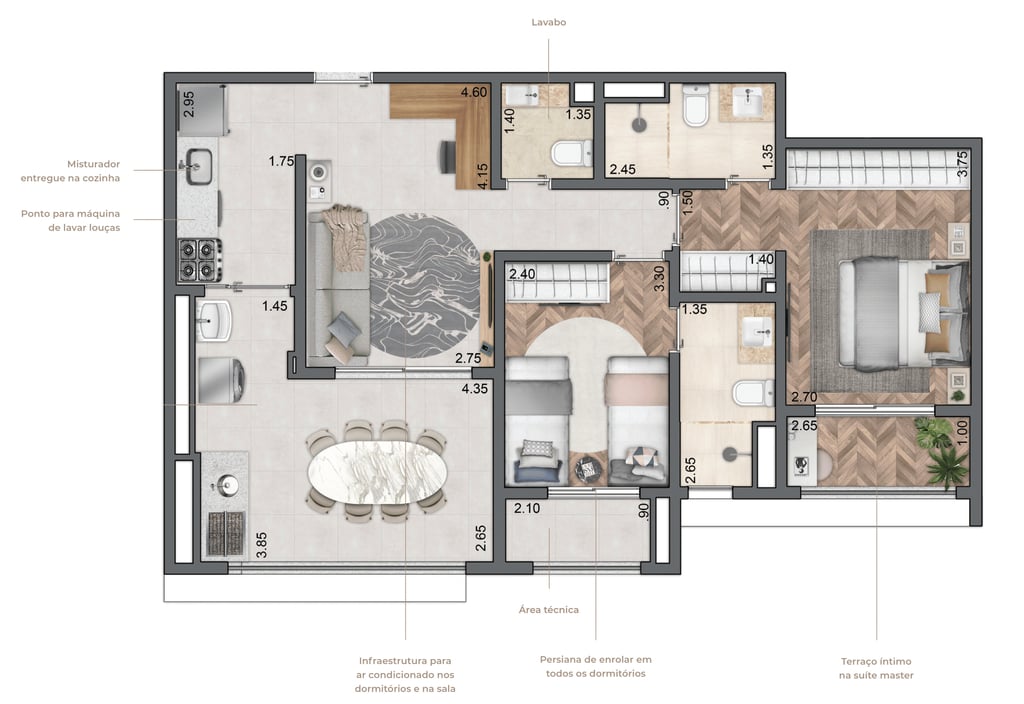 Planta 06 - 2 dorm 77m