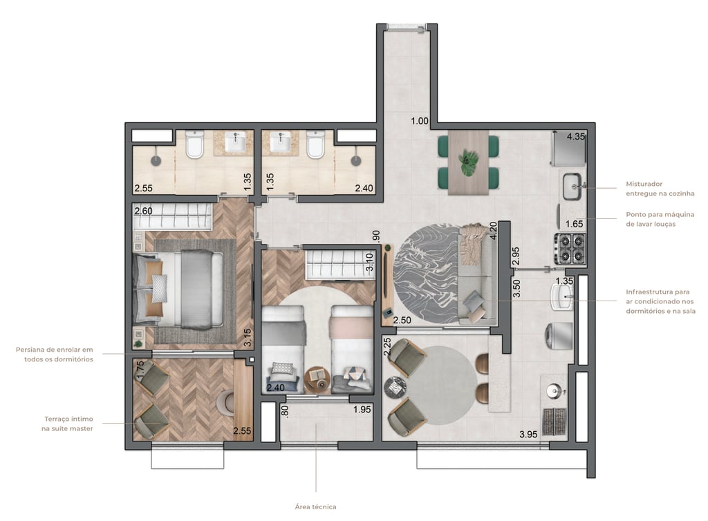 Planta 04 - 2 dorm 70m