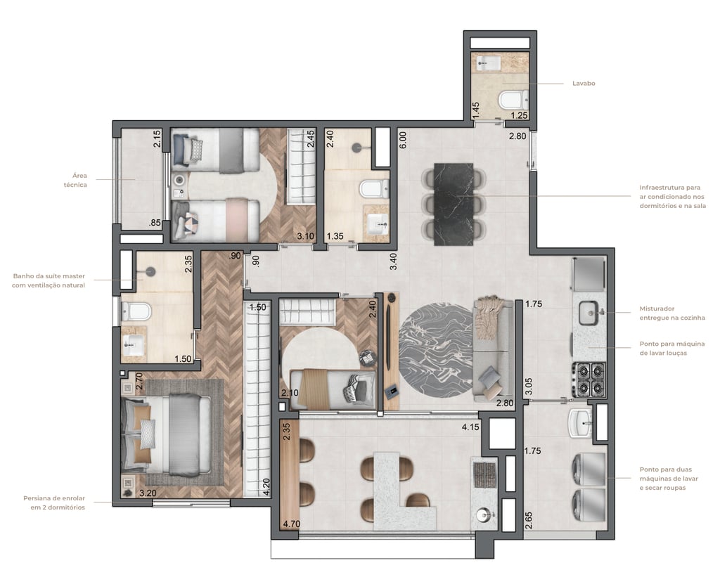 Planta 07 - 3 dorm 87m