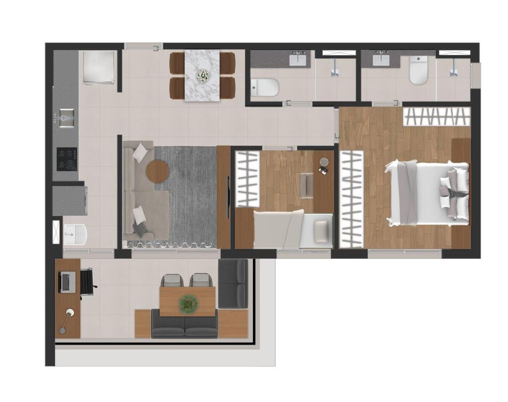 Planta 05 - 2 dorm 59m