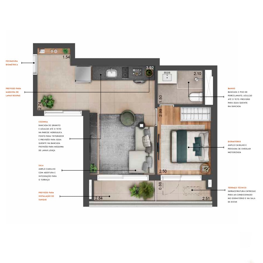 Planta 02 - 1 dorm 46m