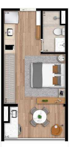 Planta 02 - 1 dorm 26m - studio - opo