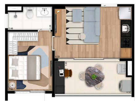 Planta 03 - 1 dorm 37m